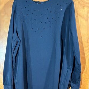 Elegant Black Long Sleeve Top with Sequin Detail, Size 18W